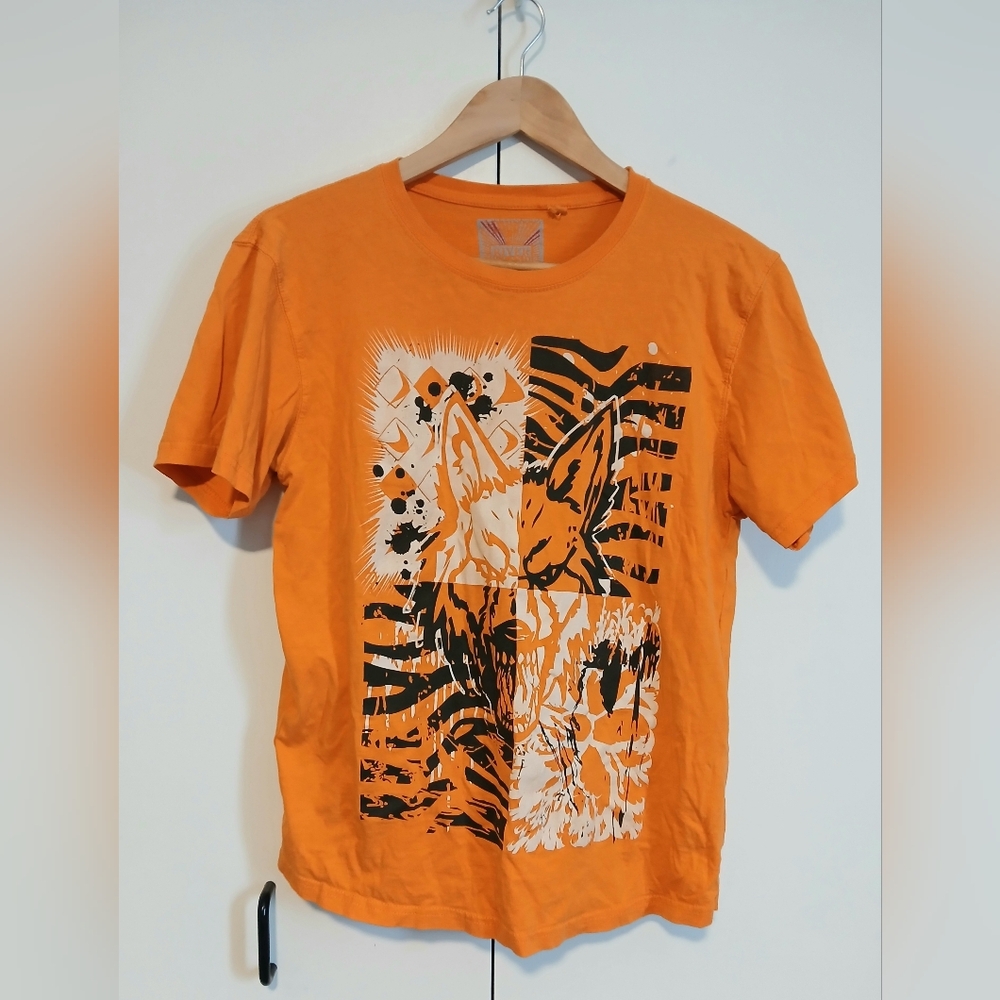 River Island Orange Wolf Checkerboard Graphic Tee Size M